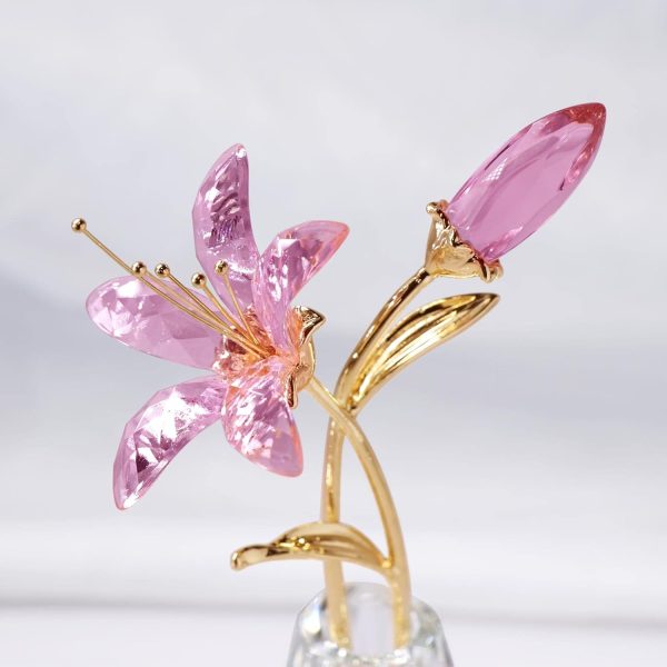 oem/odm services ywhl crystal lily flower figurine with vase, handmade pink lily flower gifts for woman, wedding gifts for couple, home party decorations (pink lily) affordable bulk deals
