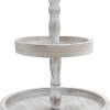 wholesale direct farmhouse 2 tiered tray stand for home decor, wooden serving tiered tray for coffee bar table centerpiece, decorative trays kit for countryside, round rustic stand for cake cupcake(white) bulk purchase at factory prices