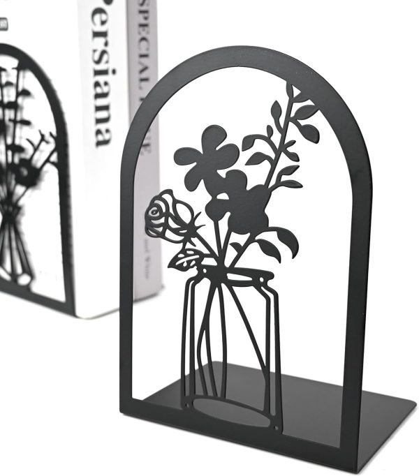 supplier direct 3 pairs book ends for shelves,metal bookends decorative flower design book,non skid book stopper for heavy books, bookshelf holder stand for home office school library wholesale prices