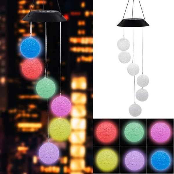 producer to buyer mortime led solar crystal ball wind chime, 25" mobile hanging wind chime for home garden decoration, automatic light changing color discounted pricing