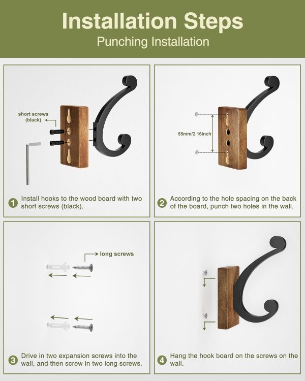 competitive pricing wall hooks for hanging towel - black rustic wood coat hook,4 pack hooks wall mounted for towel, coat, cloth, purse, hat, key, decorative bathroom shower kitchen one-stop wholesale