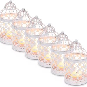 custom wholesale hanging birdcage lantern, 6pcs small metal tealight holder vintage decorative hanging candle holder lantern centerpieces for wedding halloween christmas table decoration oem/odm services