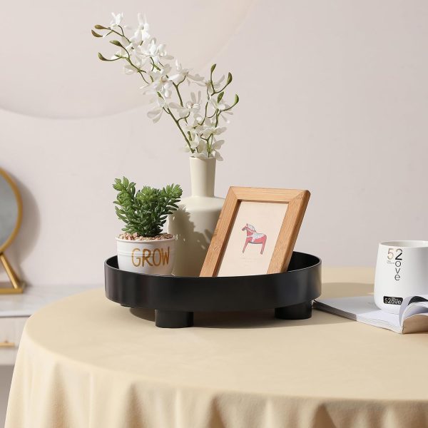 wholesale direct decorative tray coffee table tray round trays for home decor bathroom counter tray perfume organizer for dining table, dresser, kitchen,12 inch, black bulk purchase at factory prices