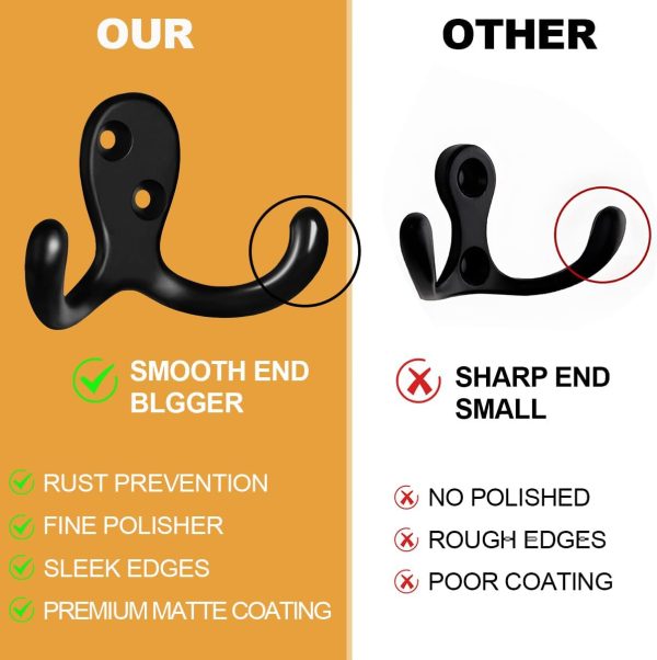 competitive pricing 10 pack coat hooks wall hooks for hanging, heavy duty double prong metal hook wall mounted for living room, bathroom, kitchen, bedroom for coat, bag, scarf, towel, hat, key, cup (black) one-stop wholesale