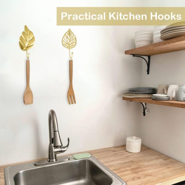 competitive pricing 7pcs leaves wall hooks for hanging heavy duty, gold iron decorative hooks for coat towel hat wall mount hangers racks for bathroom, kitchen, door, wardrobe, farmhouse (include screws) one-stop wholesale