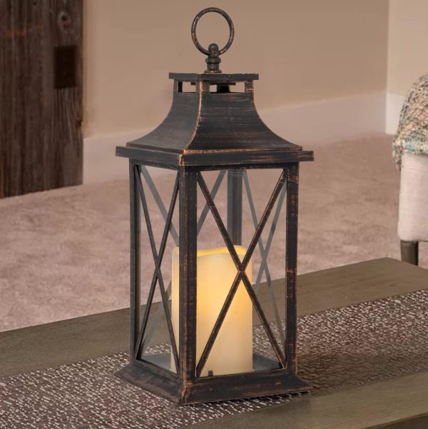 custom wholesale yakii 14" decorative candle lantern led flameless candle timer, plastic led candle & holder, indoor & outdoor hanging lights,christmas day decoration (antique copper brushed) oem/odm services