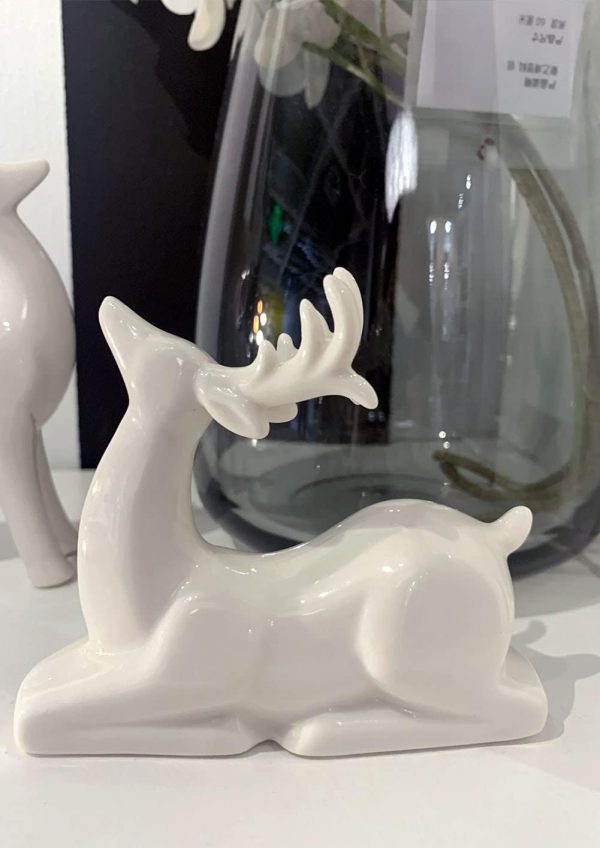 dropship from factory porcelain christmas reindeer figurines, pack 2 mini animal reindeer decor deer statues sculpture tabletop ornaments for cabinet mantel shelves fireplace home décor accents collectible figurines mass production supply