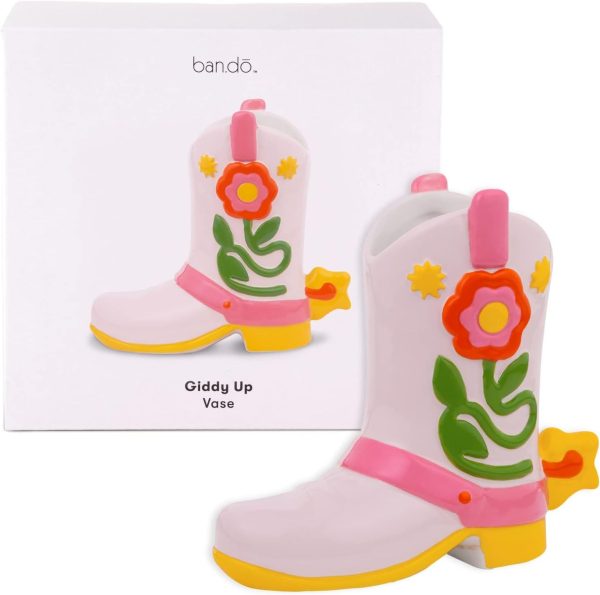 oem/odm services ban.do small cowboy boot vase, cute cowgirl boot vase, colorful ceramic shelf decor for home or office, unique/quirky/funky/fun flower vase doubles as pencil cup, giddy up affordable bulk deals