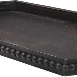 wholesale direct wood rustic serving tray with beads, farmhouse vintage black decorative tray for table centerpiece, christmas wedding halloween home decor bulk purchase at factory prices
