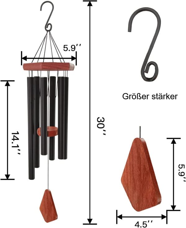 producer to buyer wind chimes outdoor deep tone, wind chime outdoor sympathy wind-chime with 6 tuned tubes, elegant chime for garden patio black windchimes discounted pricing