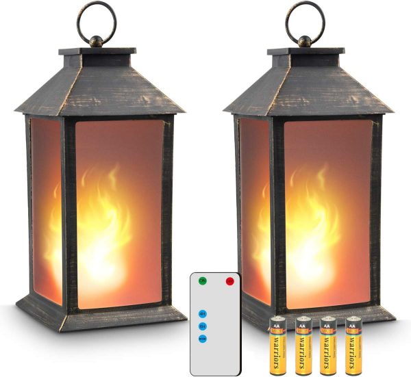 custom wholesale 13" vintage style lantern,flickering flame effect tabletop lantern(black,remote timer and batteries included)indoor/outdoor hanging lantern,decorative candle lantern zkee (set of 2) oem/odm services