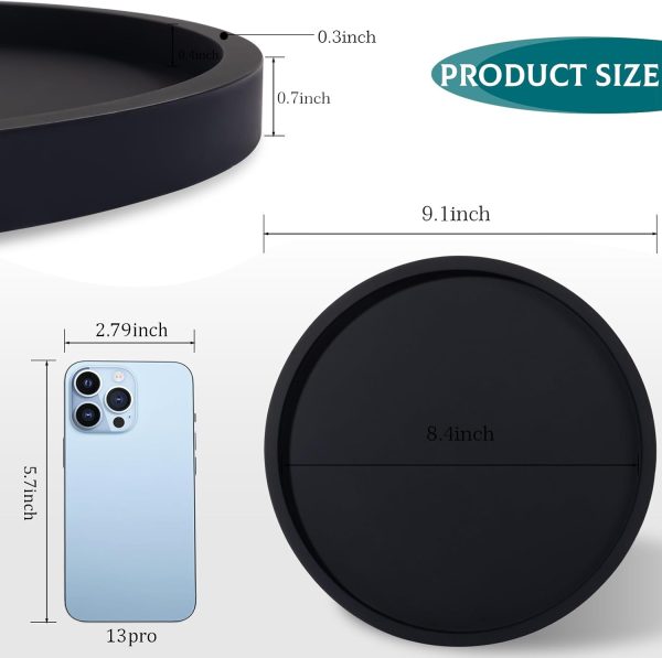 wholesale direct silicone bathroom tray round vanity tray decorative soap holder kitchen countertop organizer coffee table decor for candle, perfume, plant, 9 inch, black bulk purchase at factory prices