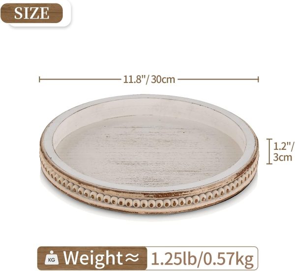 wholesale direct hanobe decorative serving tray wood: white washed bead round tray decor for coffee table rustic wooden trays farmhouse centerpiece for living room kitchen counter bulk purchase at factory prices