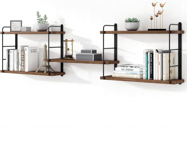 bulk purchase wall mounted floating shelves - rustic wall decor wood shelves for bedroom, living room, bathroom and kitchen storage, easy installation hanging shelves (5, brown) trade price