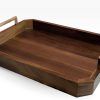 wholesale direct decorative acacia wood ottoman tray - coffee table tray - breakfast, party, drinks, snack, liquor serving platter - farmhouse to modern - brass handles (varnish) bulk purchase at factory prices