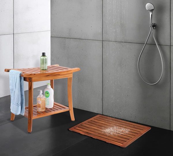 manufacturer direct utoplike (24"x18") teak wood bath mat, shower mat for bathroom, wooden floor mat square large for spa home or outdoor trade price