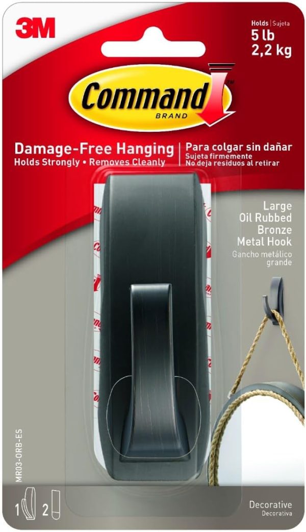 competitive pricing command large modern reflections metal hook, holds up to 5 lb, oil rubbed bronze, 1 wall hook with 2 command strips, damage free hanging hooks for hanging decorations in living spaces one-stop wholesale