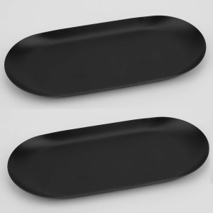 wholesale direct stainless steel decorative tray, set of 2, 7 inch long, jewelry dish cosmetics organizer bathroom clutter serving platter small storage tray, oval, matte black bulk purchase at factory prices