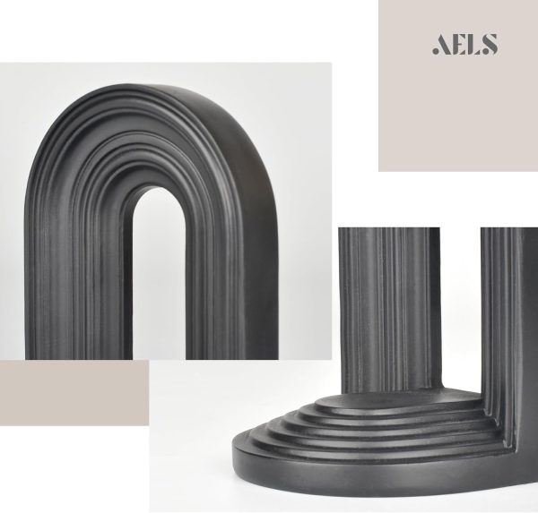 supplier direct aels mordern bookends, mid century arch heavy duty book ends, unique decorative bookend supports for shelves, office desktop book stand, stopper for books/movies/cd,thanksgiving, black wholesale prices