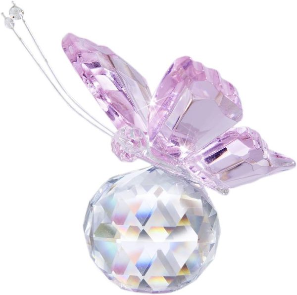dropship from factory h&d hyaline & dora pink crystal flying butterfly with crystal ball base figurine collection cut glass ornament statue animal collectible mass production supply