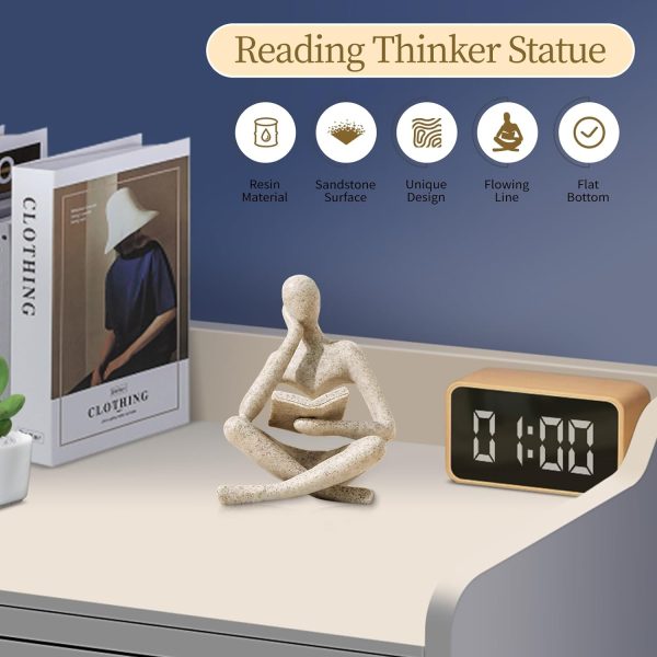 dropship from factory bookshelf decor thinker statue - abstract art reading thinker sculpture figurine room decor aesthetic, modern home decoration for living room office shelves coffee table desk decor(beige a) mass production supply