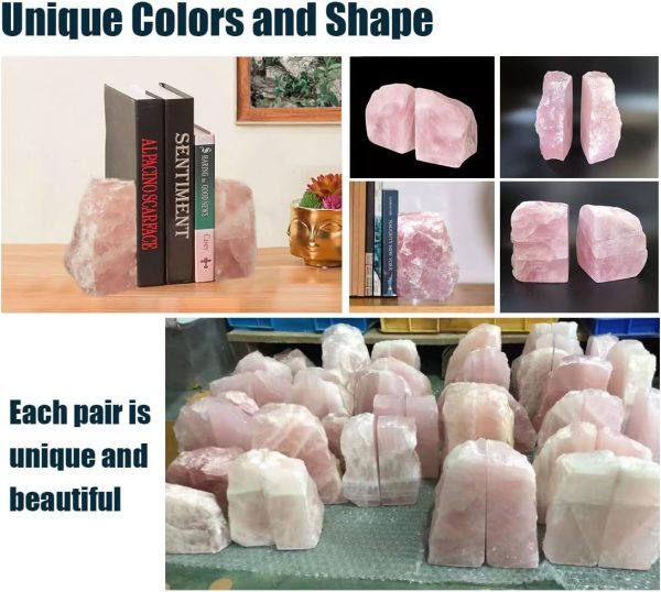 supplier direct rose quartz bookends pink crystal decorative book ends office home decor small 1 pair 2-3 lbs wholesale prices