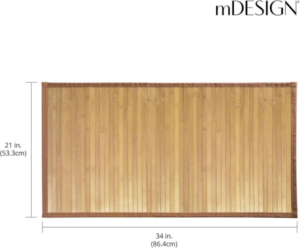 manufacturer direct mdesign natural bamboo rectangular spa bath mat rug with fabric trim - water resistant non-slip shower floor rugs for bathroom vanity, bathtub - echo collection - 2 pack - natural/tan trade price