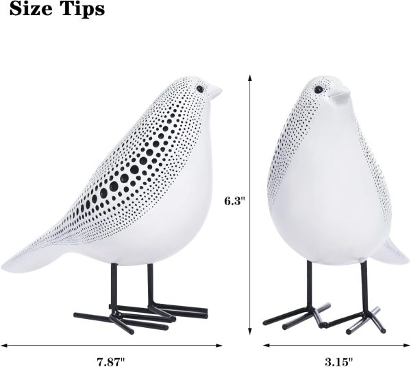 dropship from factory quoowiit bird figurine, modern sculpture and statues for home decor, animal statues for bookshelf, table, entryway, fireplace, resin decorative sculpture with chic polka dots art design (white) mass production supply