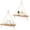 bulk purchase mkono macrame hanging shelves boho wall decor set of 2 rustic wood floating storage shelf for bedroom bathroom living room nursery dorm room, display shelving for hanging plants photos trade price