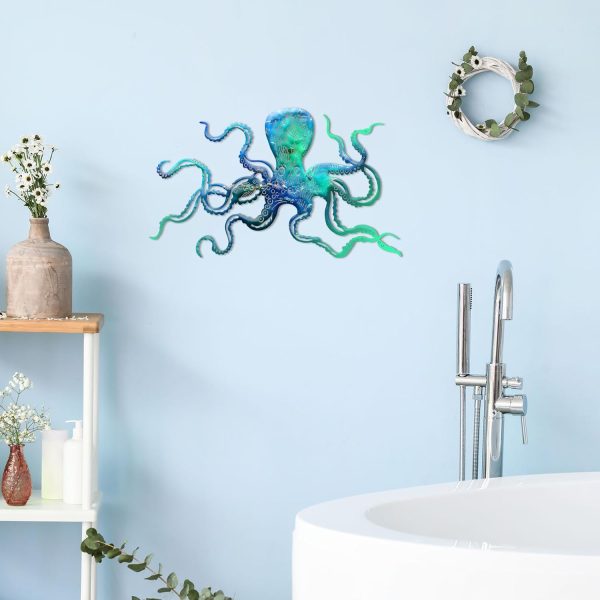 factory direct zhengmy octopus metal wall art decor 18 x 11 inch extra large octopus wall hanging sculpture nautical beach ocean theme home wall decor(ocean blue) volume discount