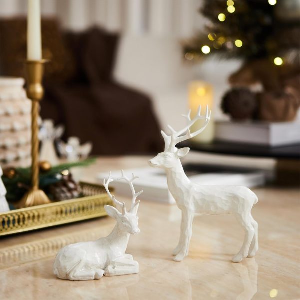 dropship from factory dn deconation 2pcs christmas reindeer decoration, small white deer decor, rustic christmas reindeer statues decor, resin deer figurines for tabletop decor home bedroom decoration mass production supply