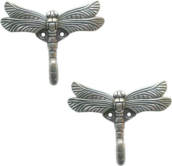 competitive pricing 2pcs dragonfly coat hooks decorative creativity wall mounted hanger hook for home handbag key towel bathrobe (ancient silver) one-stop wholesale