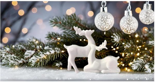 dropship from factory porcelain christmas reindeer figurines, pack 2 mini animal reindeer decor deer statues sculpture tabletop ornaments for cabinet mantel shelves fireplace home décor accents collectible figurines mass production supply