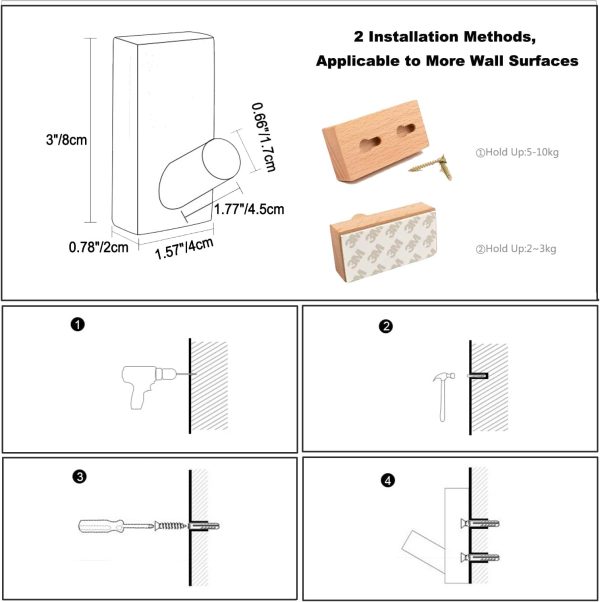 competitive pricing homedo 4pack adhesive wall hooks hat rack, wooden coat hooks wall mounted, decorative hooks single organizer hat hanger towel rack, heavy duty hooks (rectangle-beech,4p) one-stop wholesale