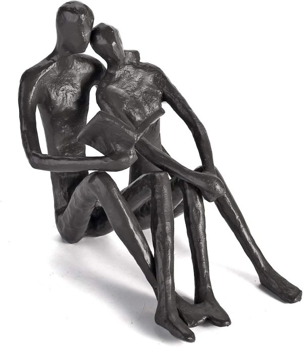 supplier direct ambipolar romantic reading couple bookshelf decor, cast iron bookend, aesthetic room decor, office desk decor, home decorative bookend for heavy books, satin black wholesale prices