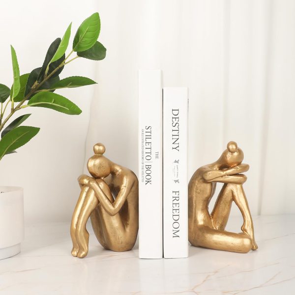 supplier direct unique cast iron girl thinker bookends, heavy-duty decorative book stoppers for shelves, creative home and office desk ornaments, 1 pair/2 pieces, 5.9" wholesale prices