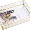 wholesale direct sooyee rectangle mirror decorative tray, gold can hold perfume, jewelry, cosmetics, makeup, magazine and more, for vanity,dresser,bathroom,bedroom(12”x8”) bulk purchase at factory prices