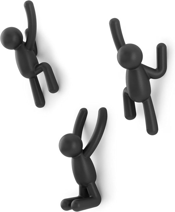 competitive pricing umbra buddy wall hooks – decorative wall mounted coat hooks for hanging coats, scarves, bags, purses, backpacks, towels and more, set of 3, black one-stop wholesale