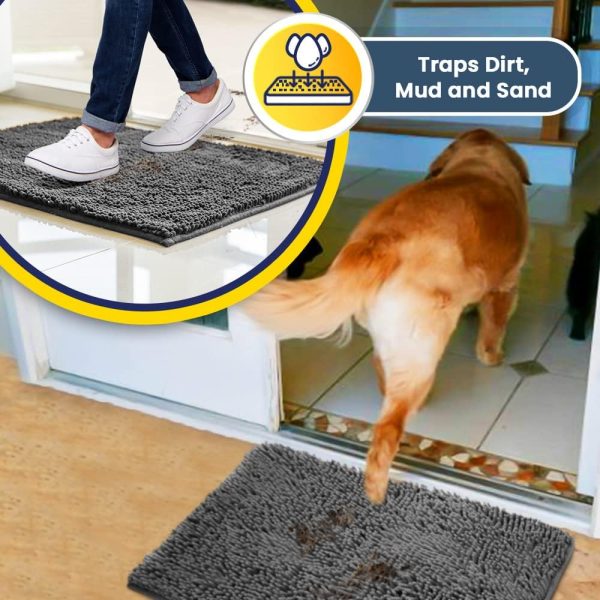 global sourcing muddy mat® shown on tv highly absorbent microfiber door mat and pet rug non slip thick washable area and bath mat soft chenille for kitchen bathroom bedroom indoor and outdoor - grey medium 30"x19" oem/odm services
