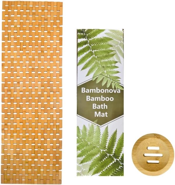 manufacturer direct bamboo bath mat 48 x 16 inches and wooden soap dish set bathroom rugs bathtub mat non slip bath mats for bathroom, kitchen sauna spa hot tub outdoor decor trade price