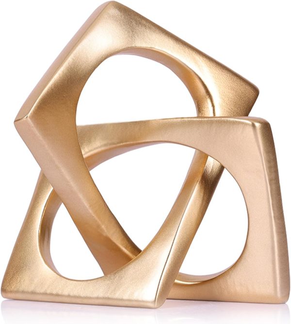 dropship from factory modern geometric sculpture gold knot statue decor, home gold bookcase centerpiece jax decorative, geometric tabletop sculpture and figurines, for golden home decor accent, cube decorative ornaments mass production supply
