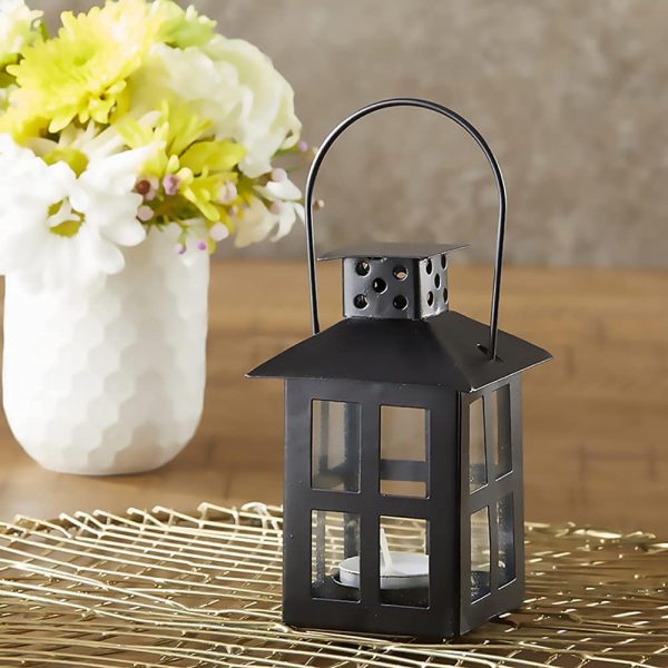 custom wholesale kate aspen decorative lanterns - 12pcs - distressed metal vintage mini wedding lantern, centerpiece for wedding table, accent piece and home decor, wedding favors and baby shower favors (black) oem/odm services
