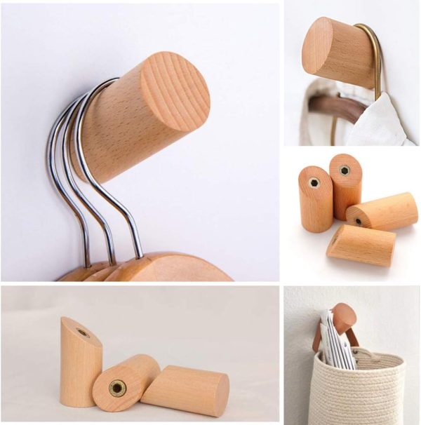 competitive pricing wood wall hooks, 4 pack coat hooks mounted rustic wooden heavy duty robe hook hat rack | for hanging bathroom towels clothes hanger (beech wood) one-stop wholesale