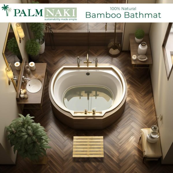 manufacturer direct palm naki bamboo bathmat - 100% natural wooden floor mat - non-slip, sustainable - modern asian design - perfect for bathroom & spa (21x14) trade price