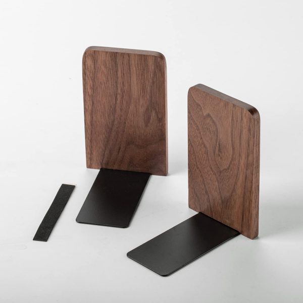 supplier direct muso wood book ends for shelves, non-slip bookends, heavy duty wooden bookend support for books and movies (walnut 1 pair) wholesale prices