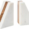 supplier direct main + mesa marble geometric bookends with wood inlay, white wholesale prices