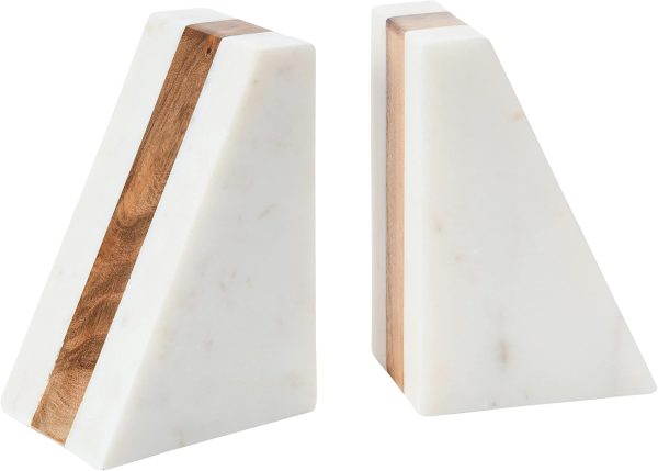 supplier direct main + mesa marble geometric bookends with wood inlay, white wholesale prices