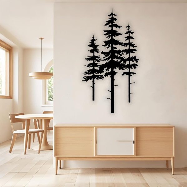 factory direct metal pine tree wall art decor, nature home decor, cedar tree metal sign, wall decorations for living room, nature forest metal decor, tree wall art, nature lover gift (black, small) volume discount