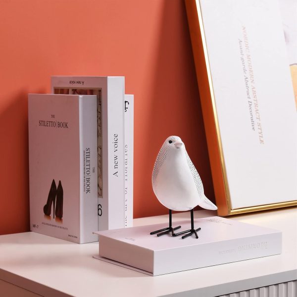 dropship from factory quoowiit bird figurine, modern sculpture and statues for home decor, animal statues for bookshelf, table, entryway, fireplace, resin decorative sculpture with chic polka dots art design (white) mass production supply