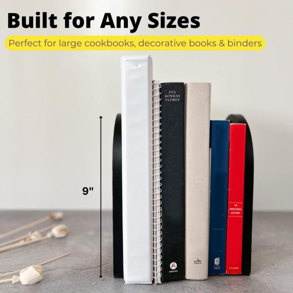 supplier direct arch rattan decorative bookends - 9" heavy duty black metal book ends stopper non-skid bottom for shelves, unique modern large book holder organizer bookshelf decor display (extra tall) wholesale prices